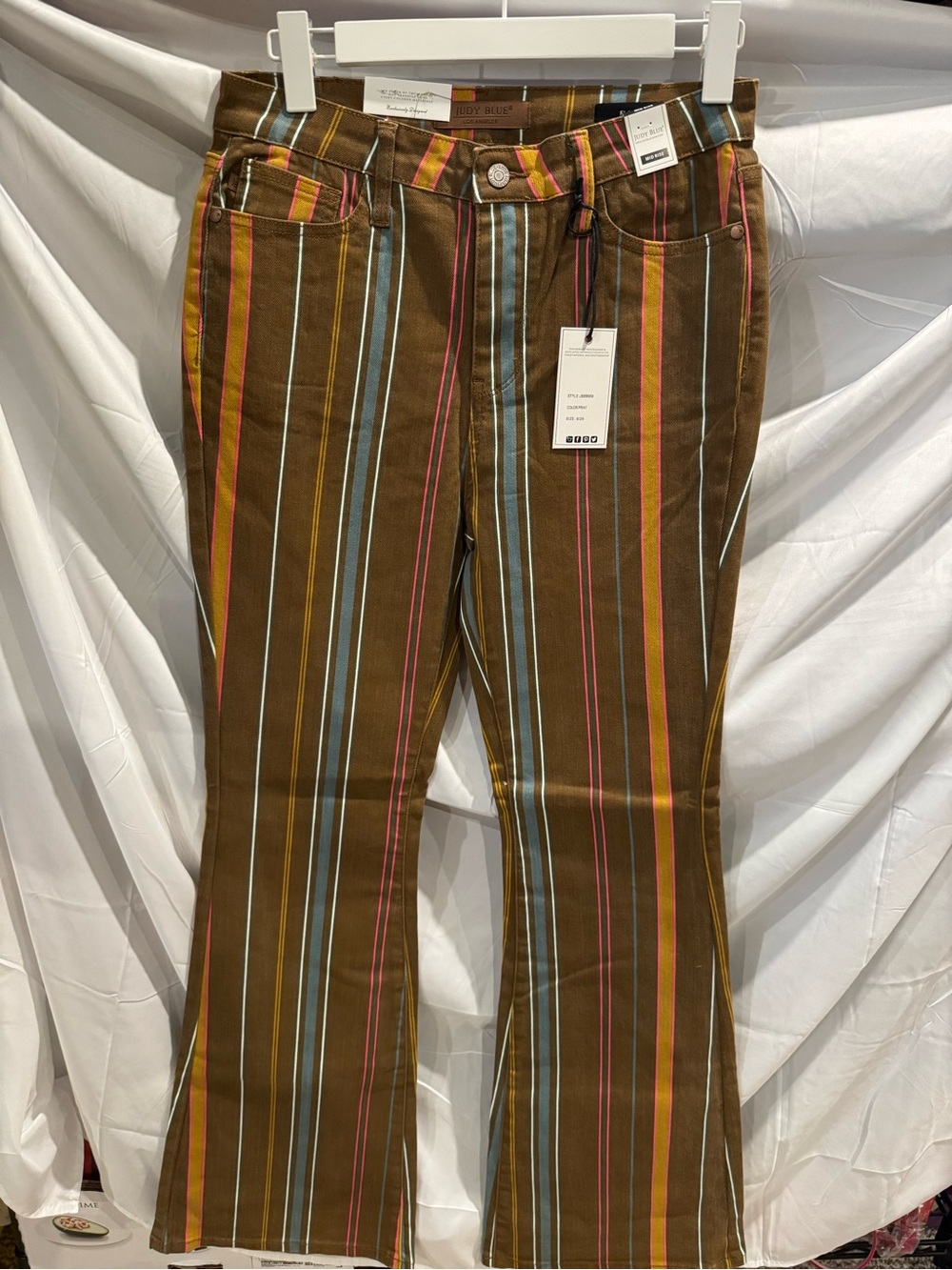 Judy Blue Striped Retro Flared Pants - Brown with Multicolor Stripes